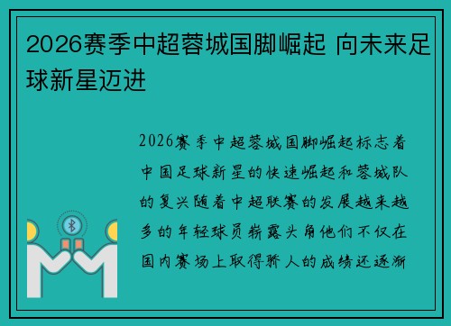 2026赛季中超蓉城国脚崛起 向未来足球新星迈进